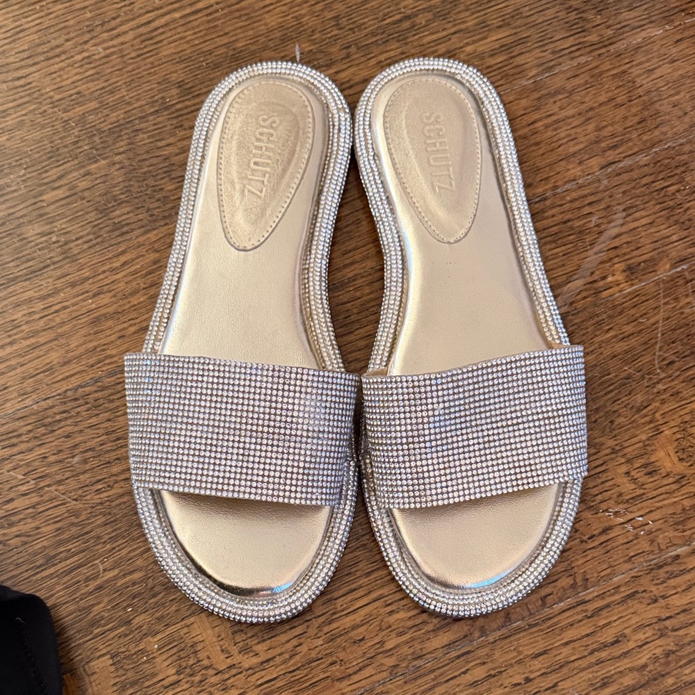 Schutz Crystal Rhinestone Slide Sandals — Size 7.5